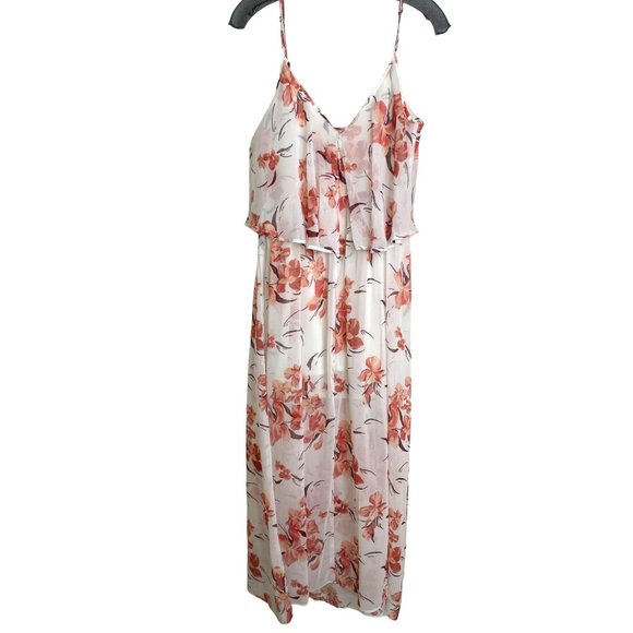 Leith Womens NWT White Floral Chiffon Spaghetti Strap Lined Maxi Dress Size M - Picture 1 of 10